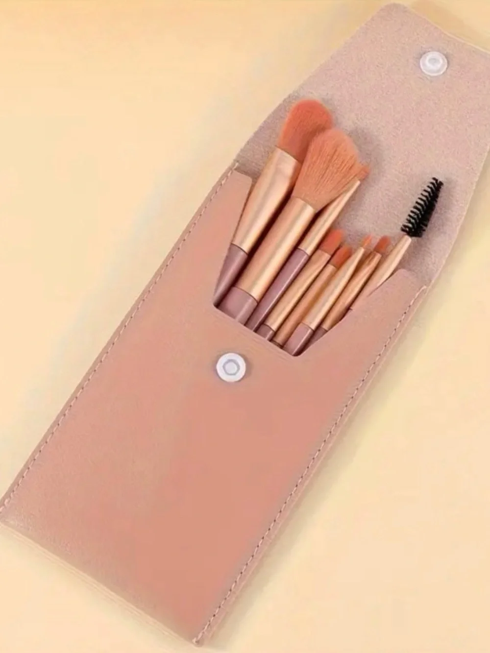 Pink Handheld Makeup Mirror & 8pc Travel Brush Set Case Cute Beauty Gift Bundle